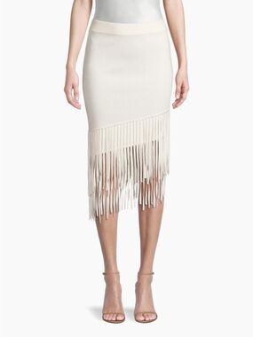 Toccin Hazel Asymmetric Fringe Pencil Skirt White XS NWT